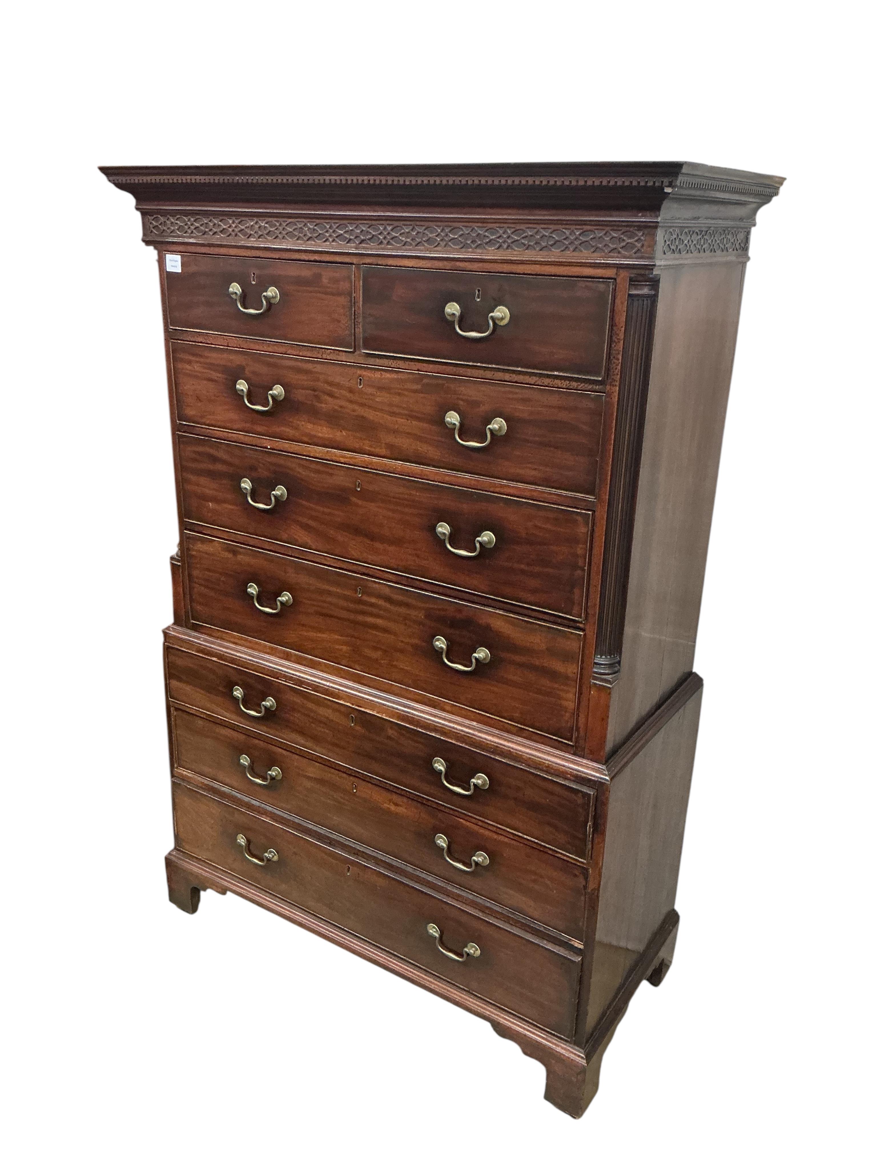 A George III mahogany chest on chest, width 123cm, depth 54cm, height 184cm